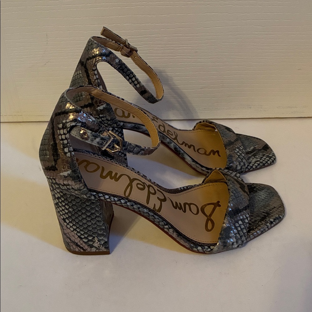 Sam Edelman Daniella Snake Print 3.5 in Leather Block Heels size 7.5 - Picture 5 of 12